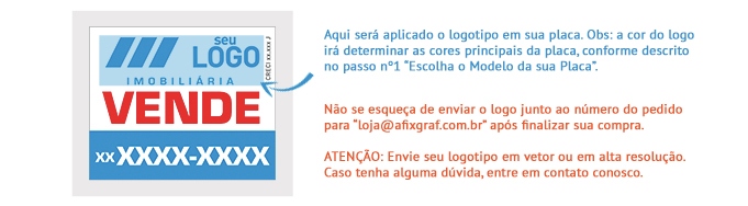 Envie seu Logotipo - Placa para Imobiliária Personalizada